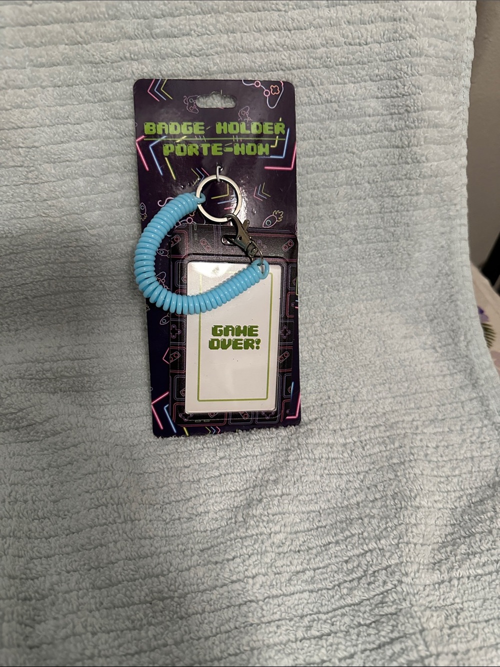 Blue Coiled Badge Holder Keychain with ID Window NWT
